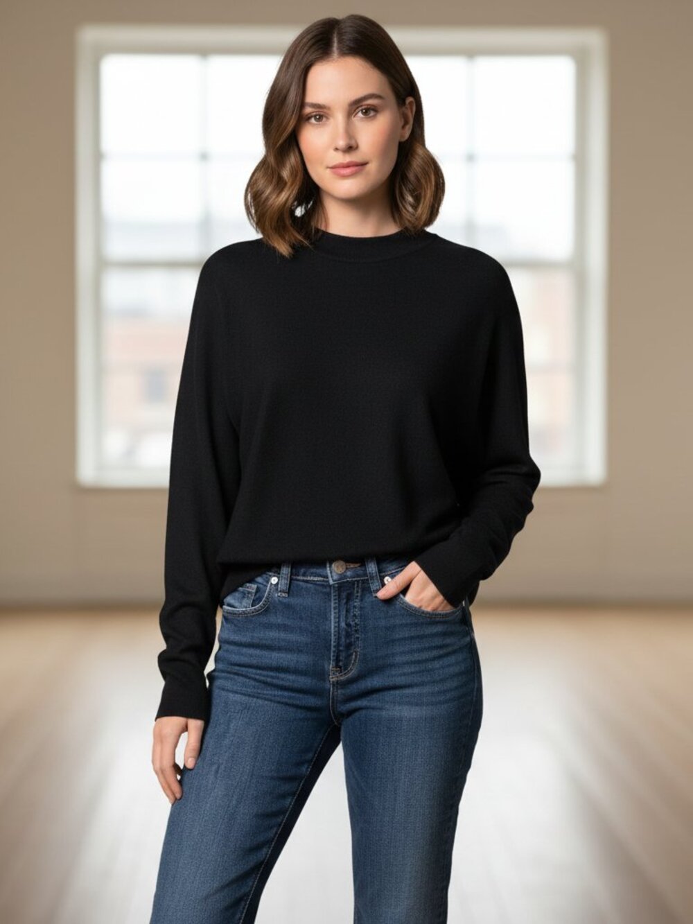 Vince Mock-Turtleneck Dolman-Sleeve Sweater NWT Black Med